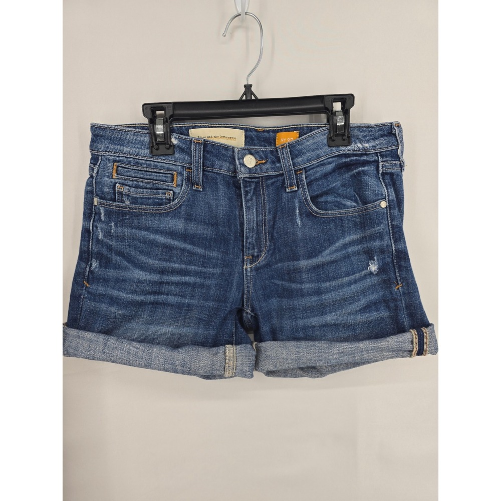 Pilcro and the Letterpress Denim Shorts Medium Wash Distressed Cuffed Size 27